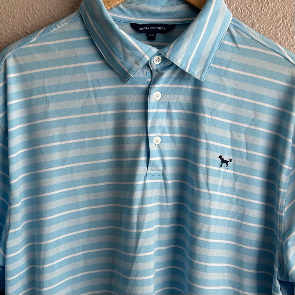 Simply Southern light blue striped lightweight performance polo shirt - Picture 4 of 8